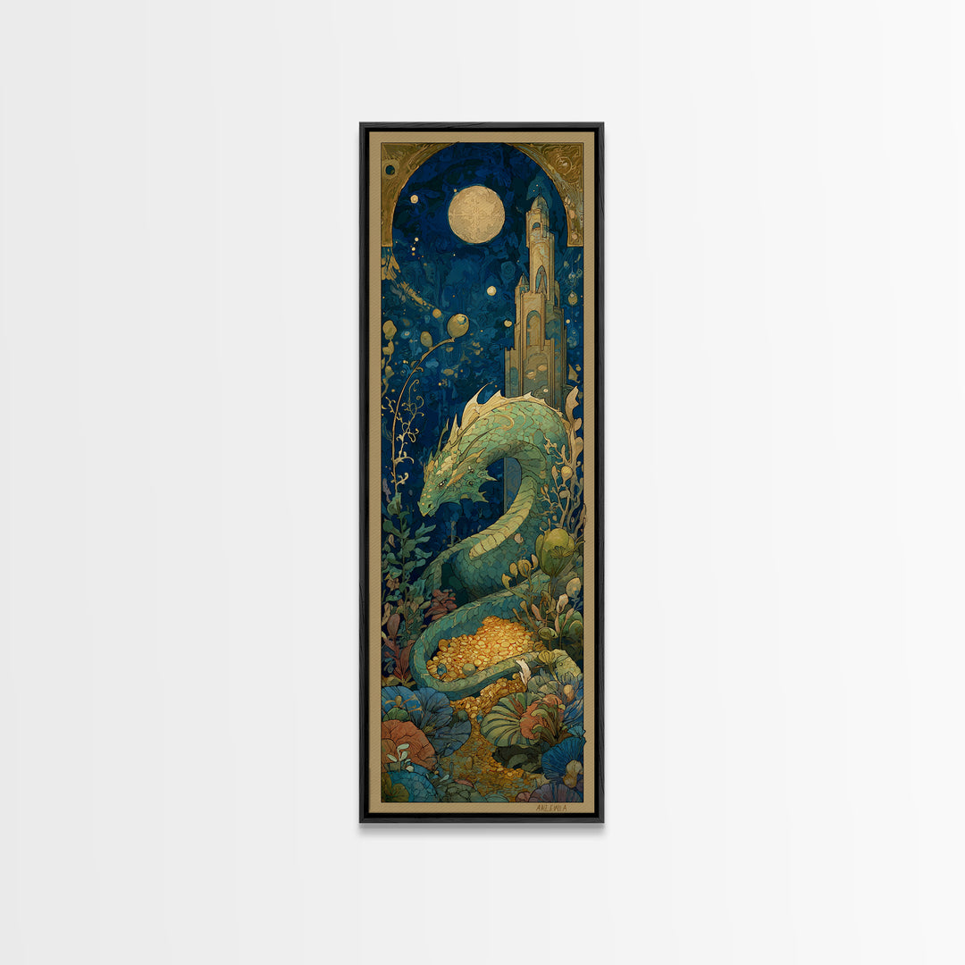 Dragon Guarding a Hoard of Ancient Gold Canvas Print, Mythological Art, Art Print, Living Room Decor, Fine Art, Legend, MYT-1x3-56