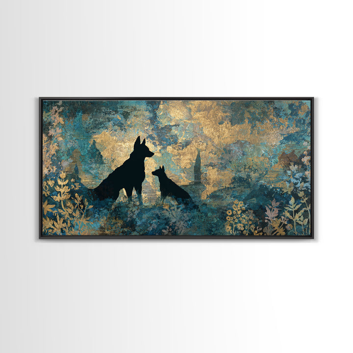 Hades and Cerberus Silhouette Framed Canvas Print, Mythological Art, Living Room Wall Art, Living Room Decor, Fine Art, Legend, MYT-2x1-100