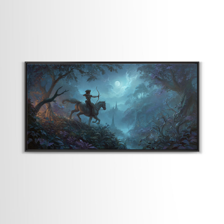 Centaur Archer in Misty Forest Framed Canvas Print, Mythological Art, Luxury Decor, Living Room Decor, Fine Art, Legend, MYT-2x1-12