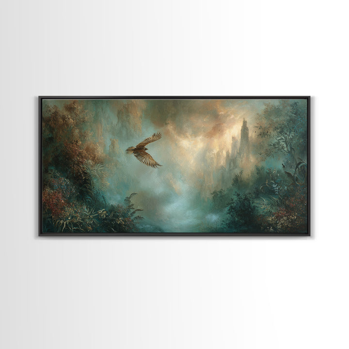 Icarus Falling Through Golden Sky and Feathers Canvas Print, Mythological Art, Art, Living Room Decor, Fine Art, Legend, MYT-2x1-48