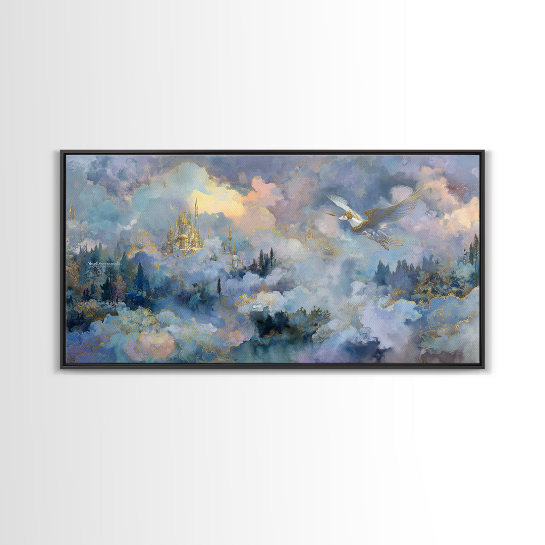 Pegasus Flying Above Cloud Kingdom Canvas Print, Mythological Art, Wall Art Prints, Living Room Decor, Fine Art, Legend, MYT-2x1-89