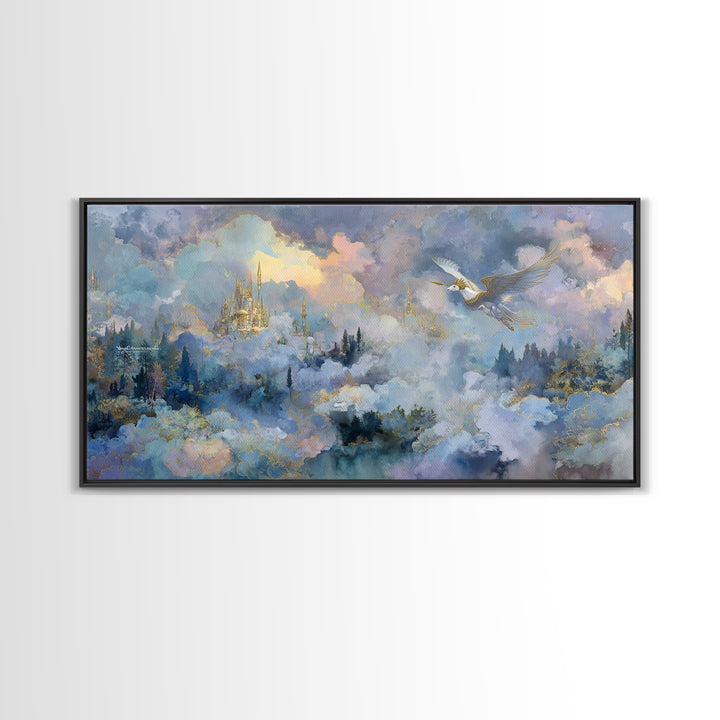 Pegasus Flying Above Cloud Kingdom Canvas Print, Mythological Art, Wall Art Prints, Living Room Decor, Fine Art, Legend, MYT-2x1-89