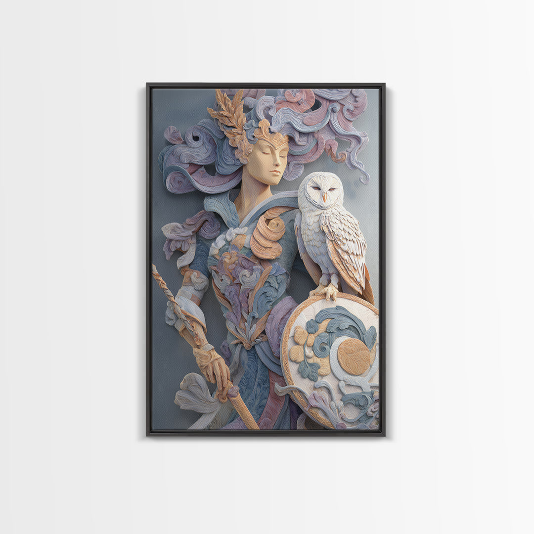 Athena Warrior Woman Framed Canvas Print, Mythological Art, Contemporary Art, Living Room Decor, Oil Painting, Legend, MYT-2x3-34