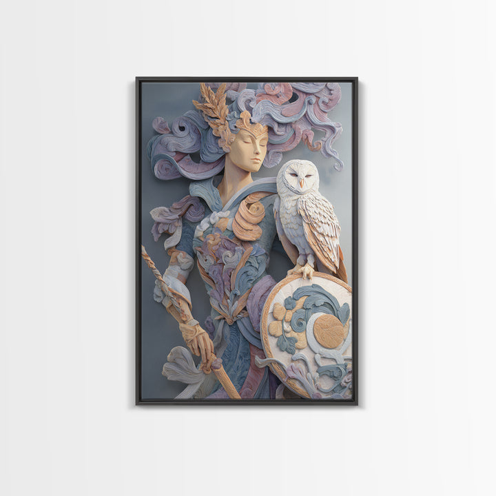 Athena Warrior Woman Framed Canvas Print, Mythological Art, Contemporary Art, Living Room Decor, Oil Painting, Legend, MYT-2x3-34