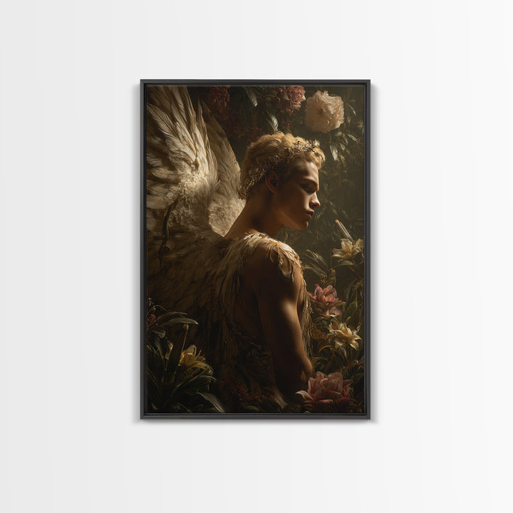 Icarus Falling Through Golden Sky and Feathers Canvas Print, Mythological Art, Living Room Wall Art, Living Room Decor, Legend, MYT-2x3-36