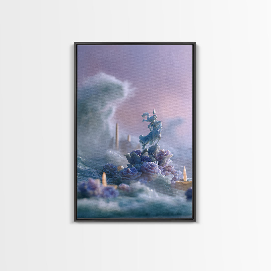 Poseidon Figure Rising from Stormy Ocean Framed Canvas Print, Mythological Art, Art, Living Room Decor, Oil Painting, Legend, MYT-2x3-59
