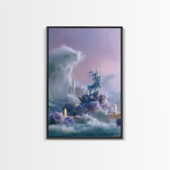 Poseidon Figure Rising from Stormy Ocean Framed Canvas Print, Mythological Art, Art, Living Room Decor, Oil Painting, Legend, MYT-2x3-59