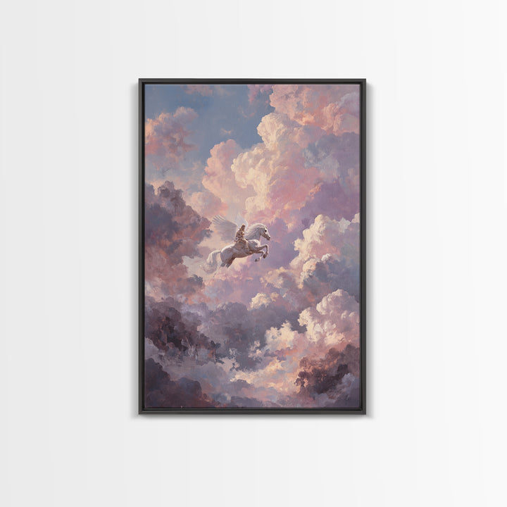 Pegasus Flying Above Cloud Kingdom Canvas Print, Mythological Art, Artwork, Living Room Decor, Legend, Gallery Wall Art, MYT-2x3-77