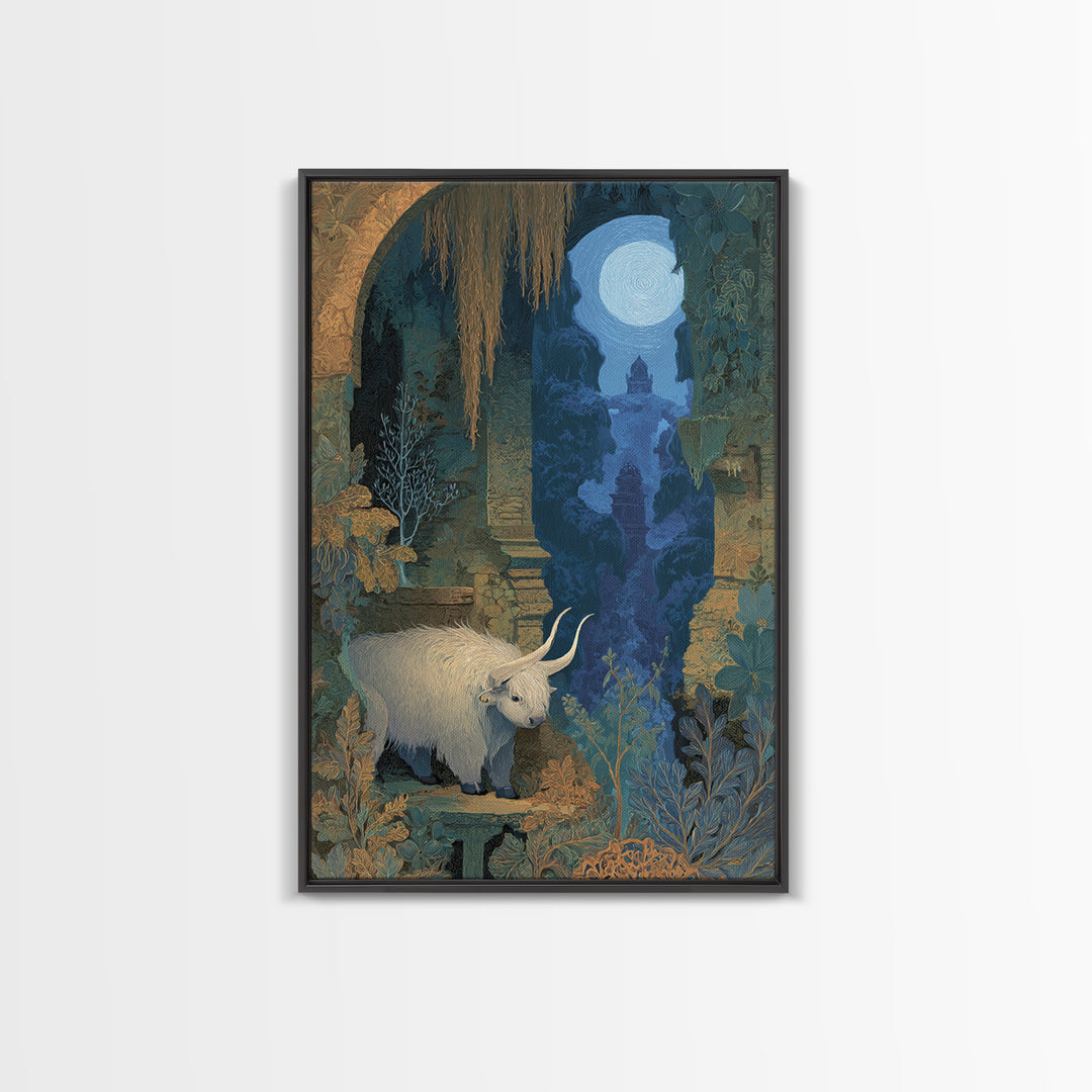 Minotaur in Labyrinth of Warm Stone Framed Canvas Print, Mythological Art, Digital Wall Art, Living Room Decor, Legend, MYT-2x3-97