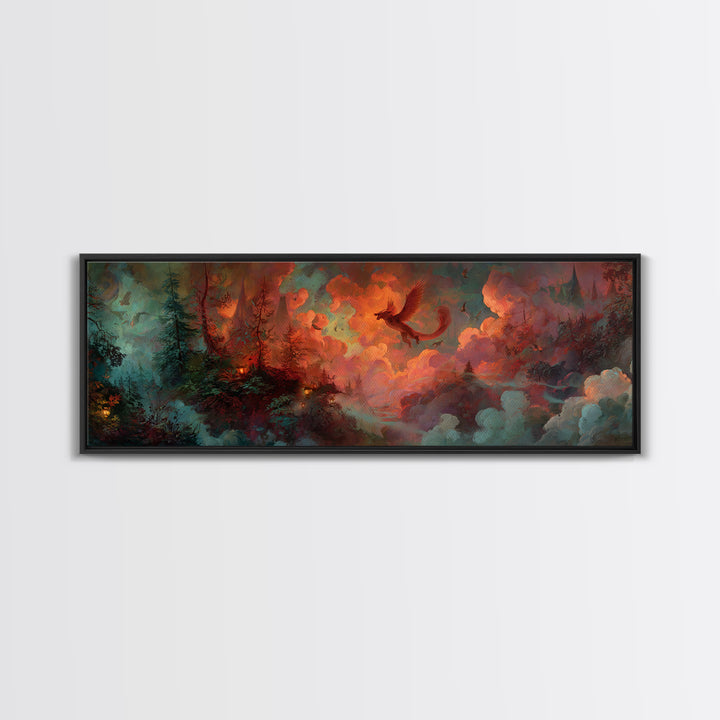 Phoenix Rising from Ashes Canvas Print, Mythological Art, Portrait, Living Room Decor, Oil Painting, Legend, Canvas Painting, MYT-3x1-29