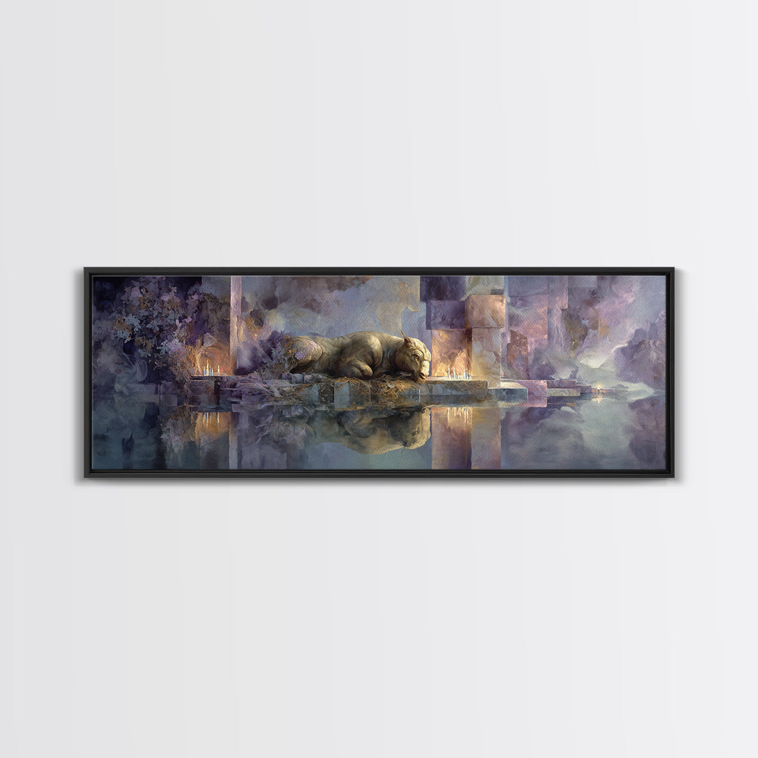 Minotaur in Labyrinth of Warm Stone Canvas Print, Mythological Art, Gothic Home Decor, Living Room Decor, Fine Art, Legend, MYT-3x1-33