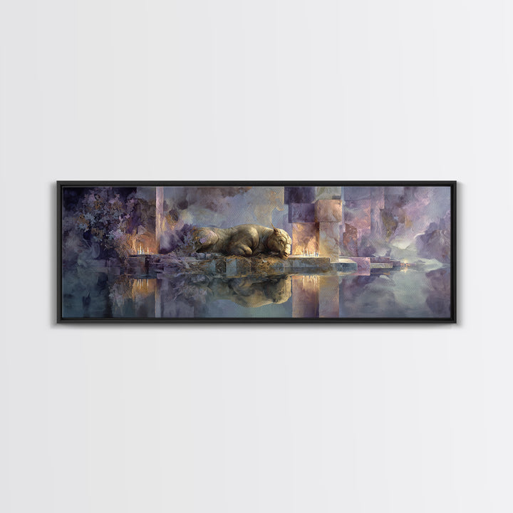 Minotaur in Labyrinth of Warm Stone Canvas Print, Mythological Art, Gothic Home Decor, Living Room Decor, Fine Art, Legend, MYT-3x1-33