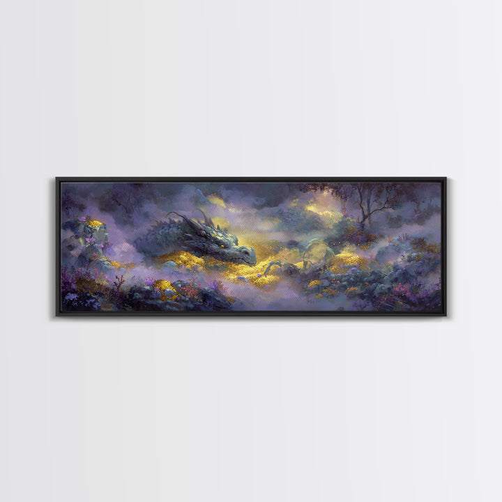 Dragon Guarding a Hoard of Ancient Gold Canvas Print, Mythological Art, Digital Art Download, Living Room Decor, Legend, MYT-3x1-36