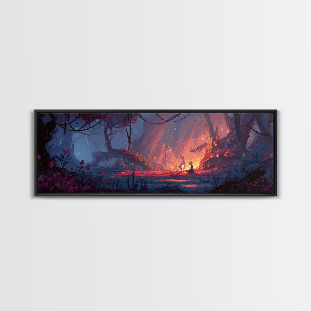 Phoenix Rising from Ashes Framed Canvas Print, Mythological Art, Digital Art, Living Room Decor, Watercolor Art, Legend, MYT-3x1-5