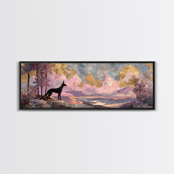 Anubis Profile with Desert Stars Framed Canvas Print, Mythological Art, Living Room Decor, Oil Painting, Legend, MYT-3x1-99