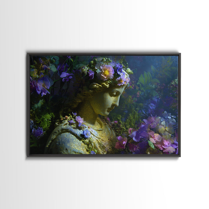 Ancient Goddess Statue Covered Framed Canvas Print, Mythological Art, Wall Art Prints, Living Room Decor, Fine Art, Legend, MYT-3x2-28