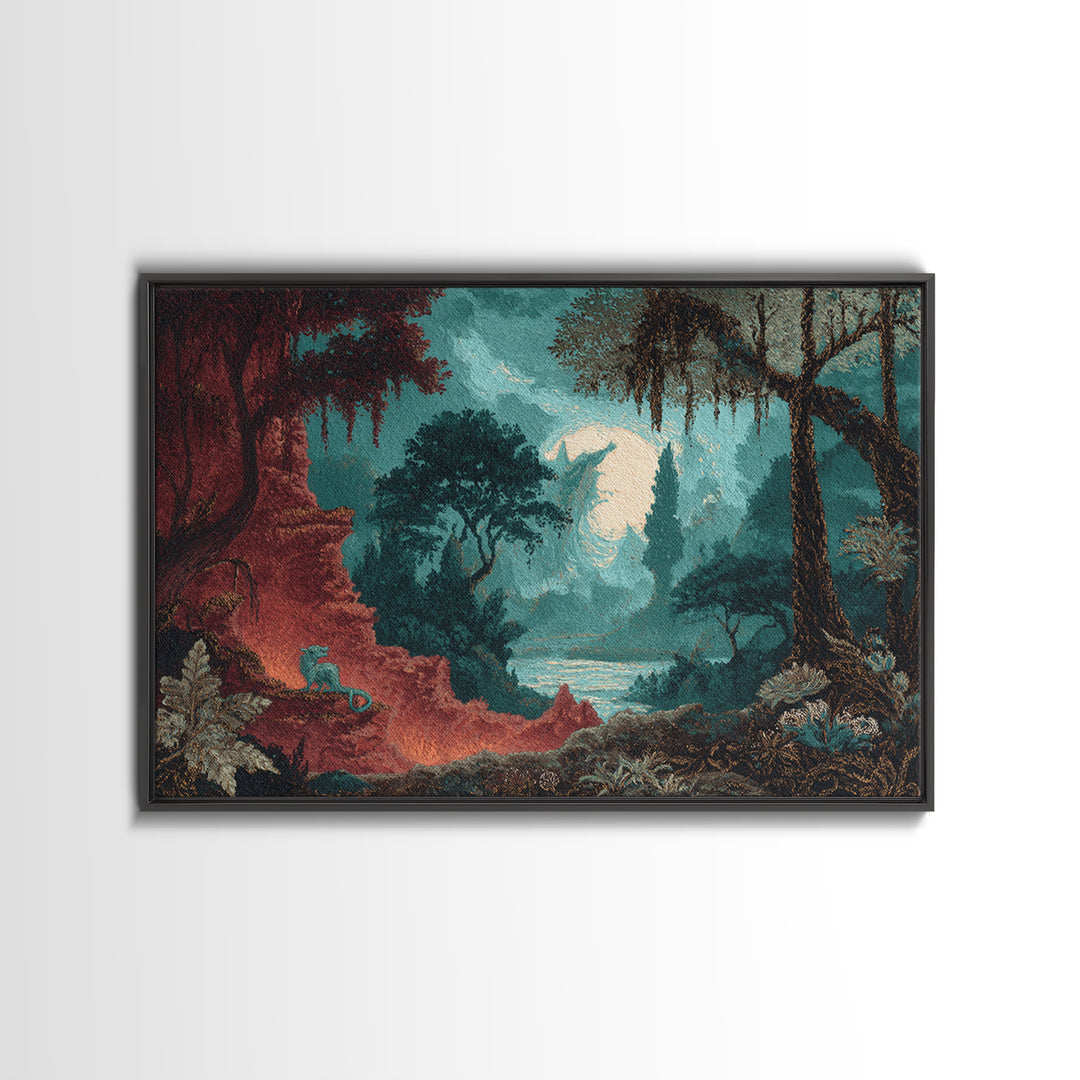Phoenix Rising from Ashes Framed Canvas Print, Mythological Art, Bedroom Wall Art, Living Room Decor, Watercolor Art, Legend, MYT-3x2-41