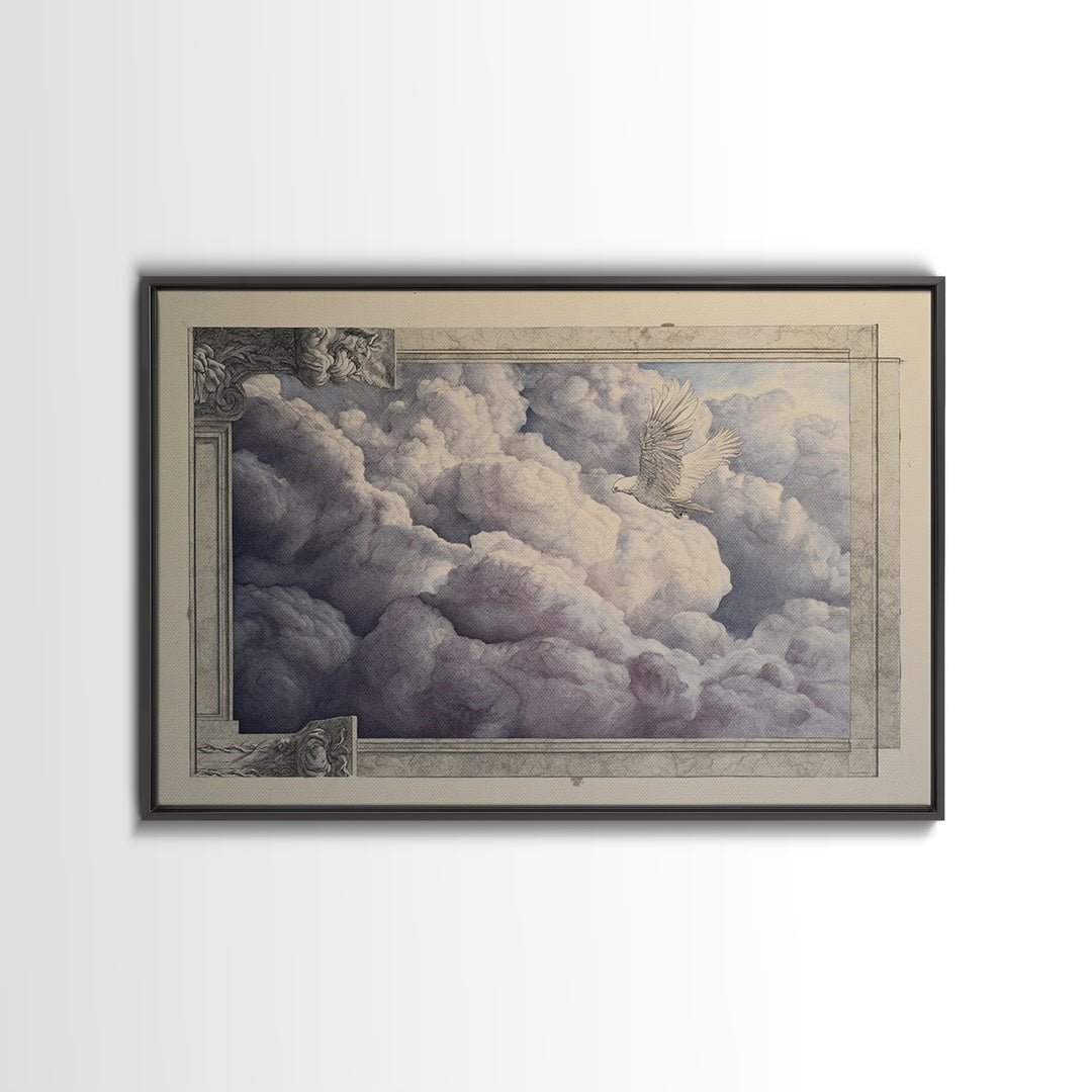 Griffin Perched on Ancient Stone Column Canvas Print, Mythological Art, Framed Wall Art, Living Room Decor, Fine Art, Legend, MYT-3x2-42