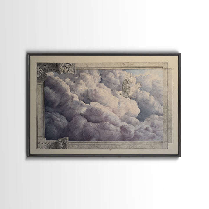 Griffin Perched on Ancient Stone Column Canvas Print, Mythological Art, Framed Wall Art, Living Room Decor, Fine Art, Legend, MYT-3x2-42