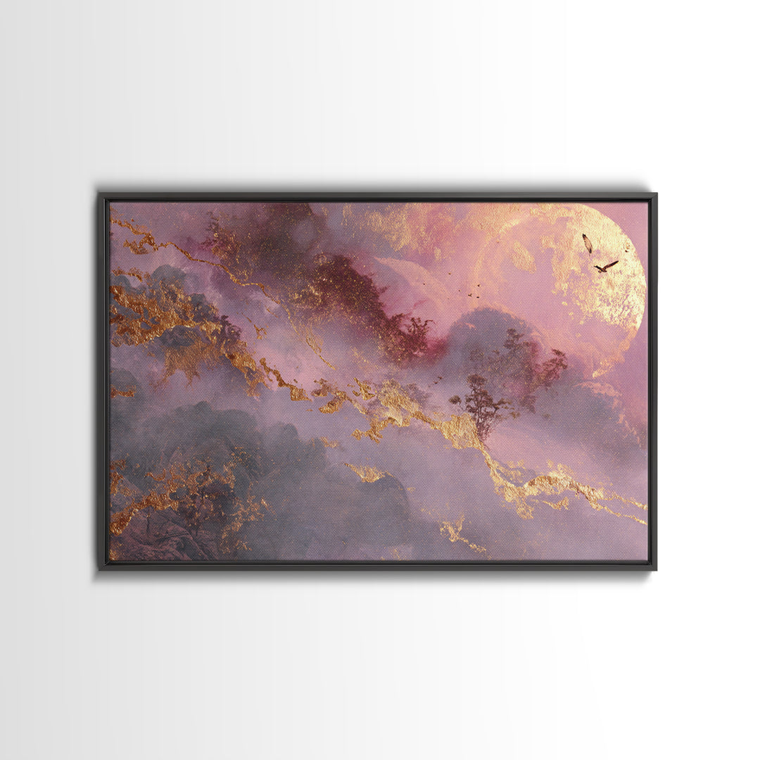 Phoenix Rising from Ashes Framed Canvas Print, Mythological Art, Bedroom Wall Art, Living Room Decor, Watercolor Art, Legend, MYT-3x2-65
