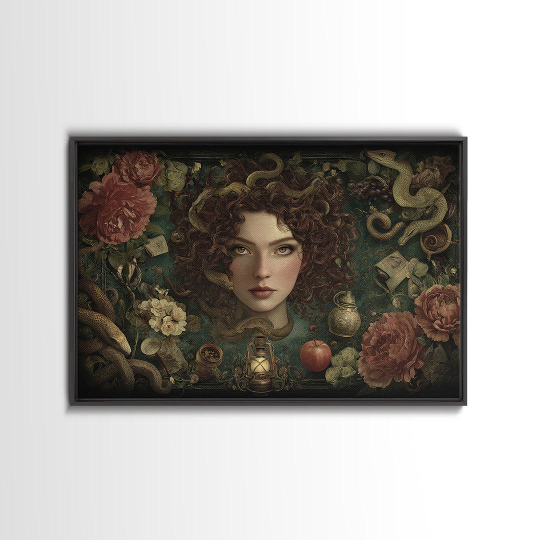 Medusa Portrait with Serpents and Tragic Beauty Canvas Print, Mythological Art, Home Decor, Living Room Decor, Legend, MYT-3x2-77