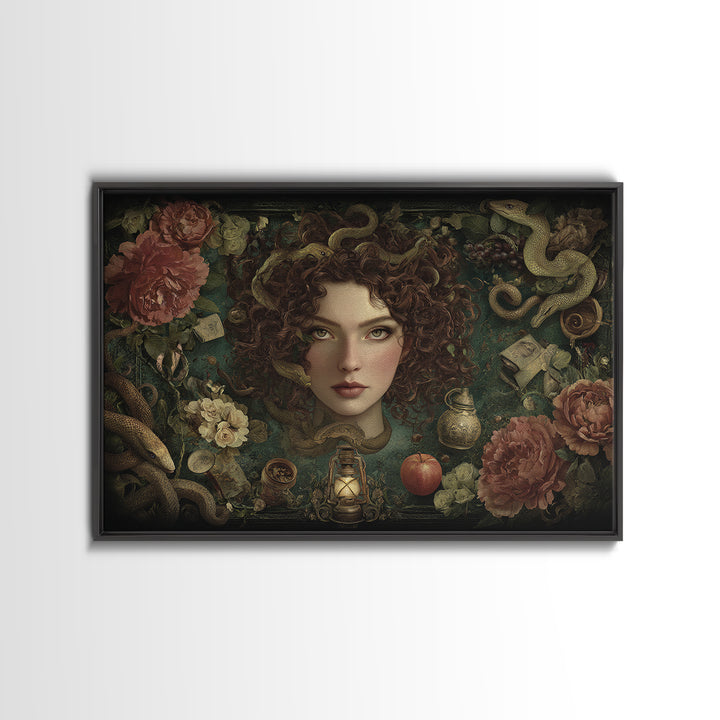 Medusa Portrait with Serpents and Tragic Beauty Canvas Print, Mythological Art, Home Decor, Living Room Decor, Legend, MYT-3x2-77