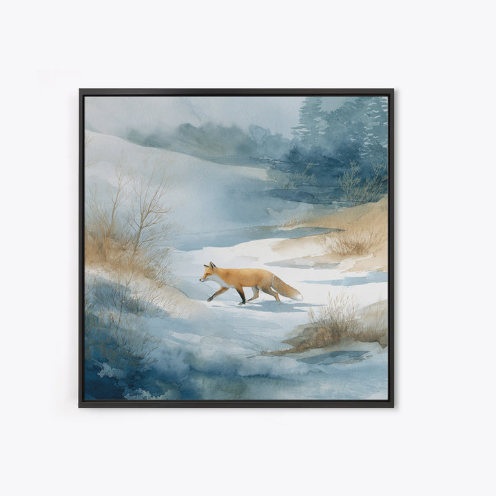 Fox Crossing a Snowy Forest Clearing Canvas Print, Nature Art, Stained Glass Art, Living Room Decor, Fine Art, Nature, NAT-1x1-10