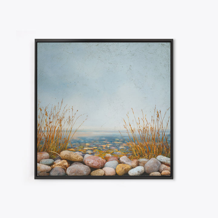 River Stones under Clear Shallow Water Canvas Print, Nature Art, Botanical Art, Living Room Decor, Watercolor Art, Nature, NAT-1x1-13