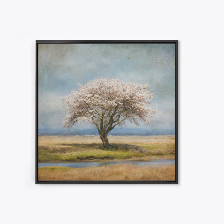 Spring Cherry Blossoms Framed Canvas Print, Nature Art, 3d Wall Art, Living Room Decor, Watercolor Art, Nature, Nature Wall Art, NAT-1x1-16