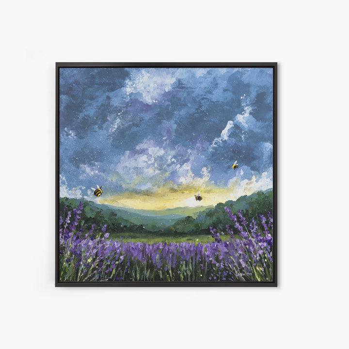Bees Circling Lavender Blossoms Canvas Print, Nature Art, Original Painting, Living Room Decor, Nature, Mountain Wall Art, NAT-1x1-23