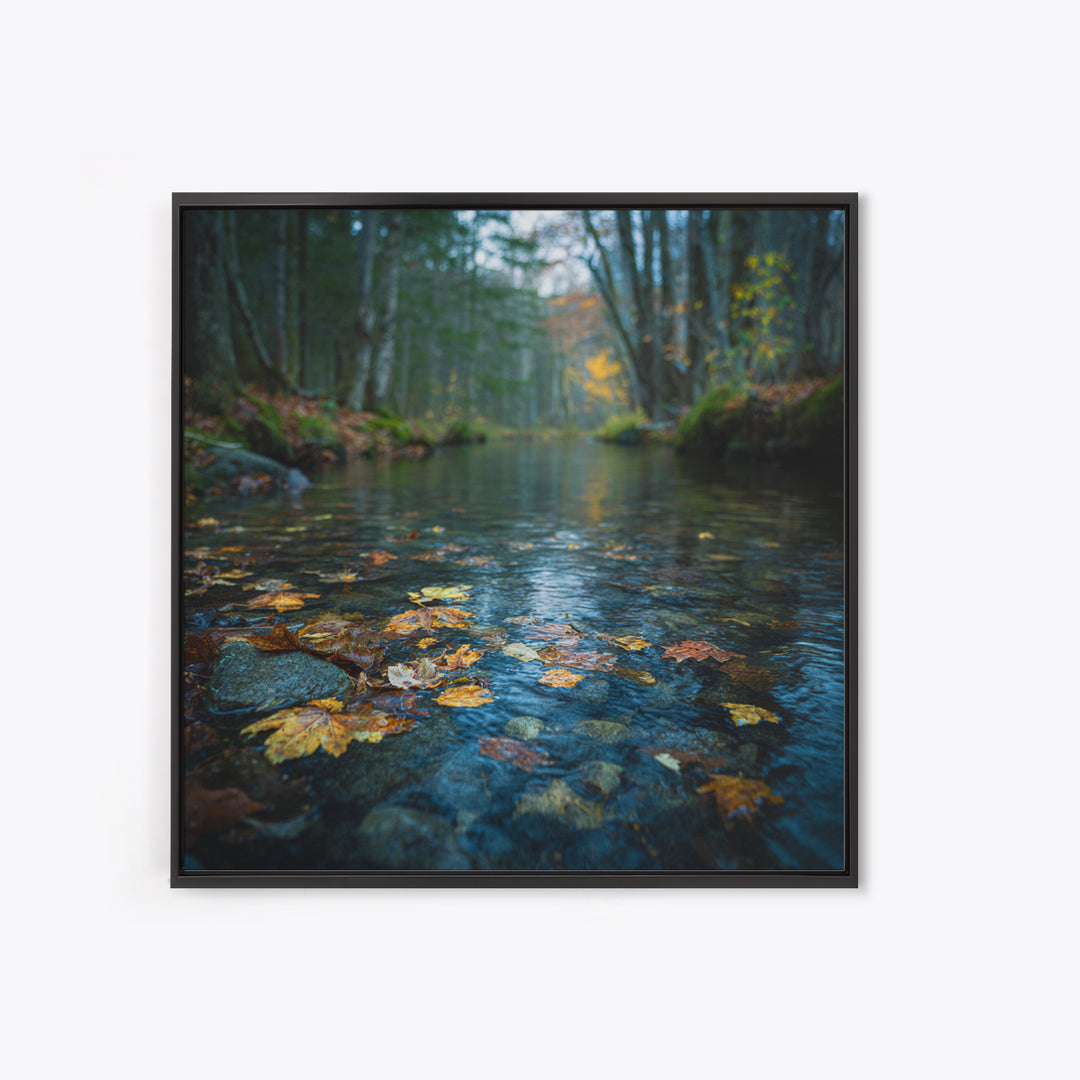 Autumn Leaves Floating on Quiet Stream Canvas Print, Nature Art, Digital Download Art, Living Room Decor, Oil Painting, Nature, NAT-1x1-30