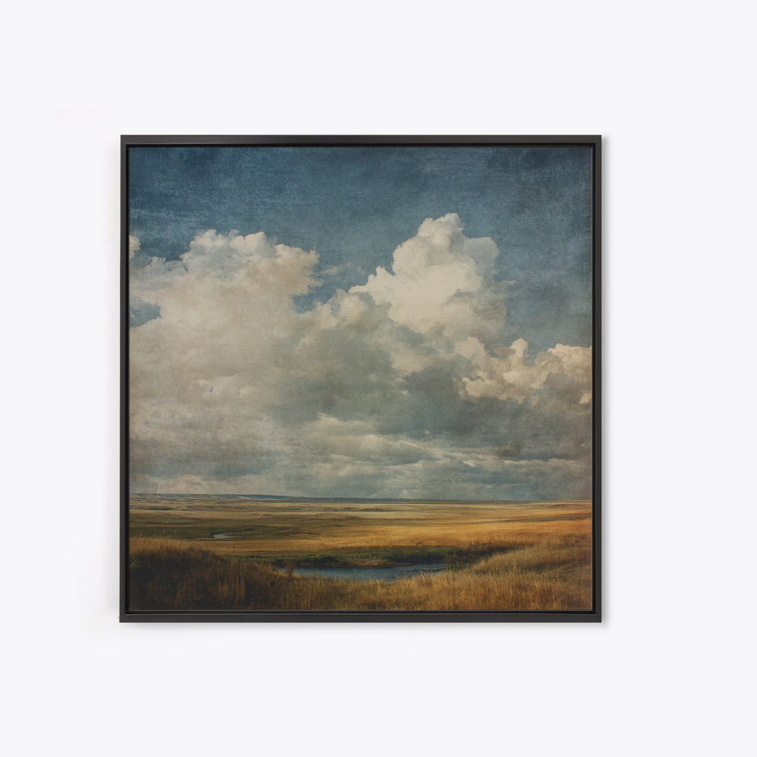 Storm Clouds over a Rolling Prairie Framed Canvas Print, Nature Art, Bird Wall Art, Living Room Decor, Fine Art, Nature, NAT-1x1-38