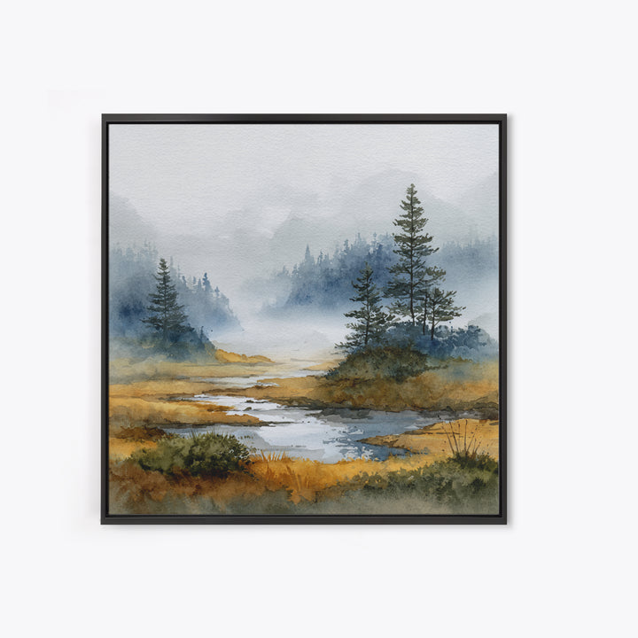 Moody Pine Forest Framed Canvas Print, Nature Art, Gallery Decor, Living Room Decor, Oil Painting, Nature, Contemporary Art, NAT-1x1-41