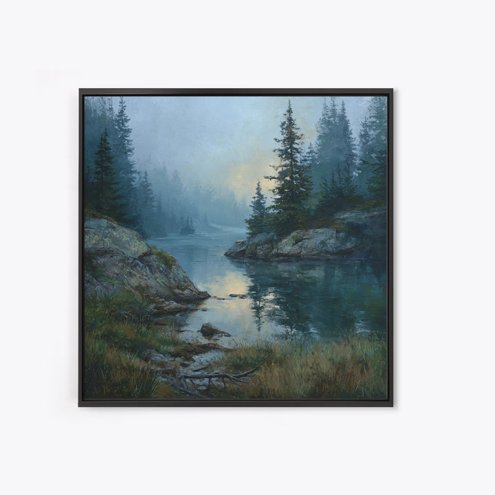 Misty Mountain Lake Canvas Print, Nature Art, Nature Wall Art, Living Room Decor, Fine Art, Nature, Textured Painting, NAT-1x1-5