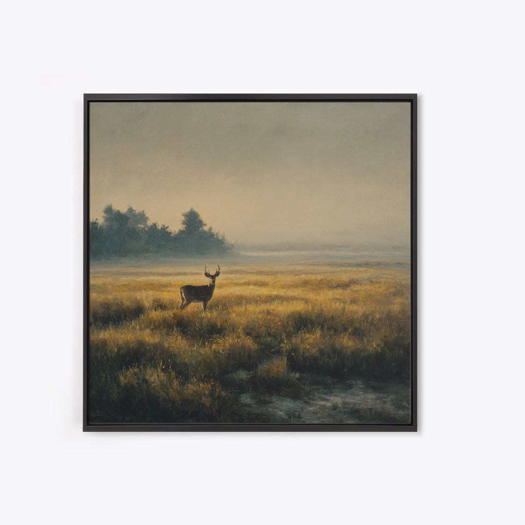 Deer Standing in a Golden Field Framed Canvas Print, Nature Art, Floral, Living Room Decor, Fine Art, Nature, Moss Art, NAT-1x1-56