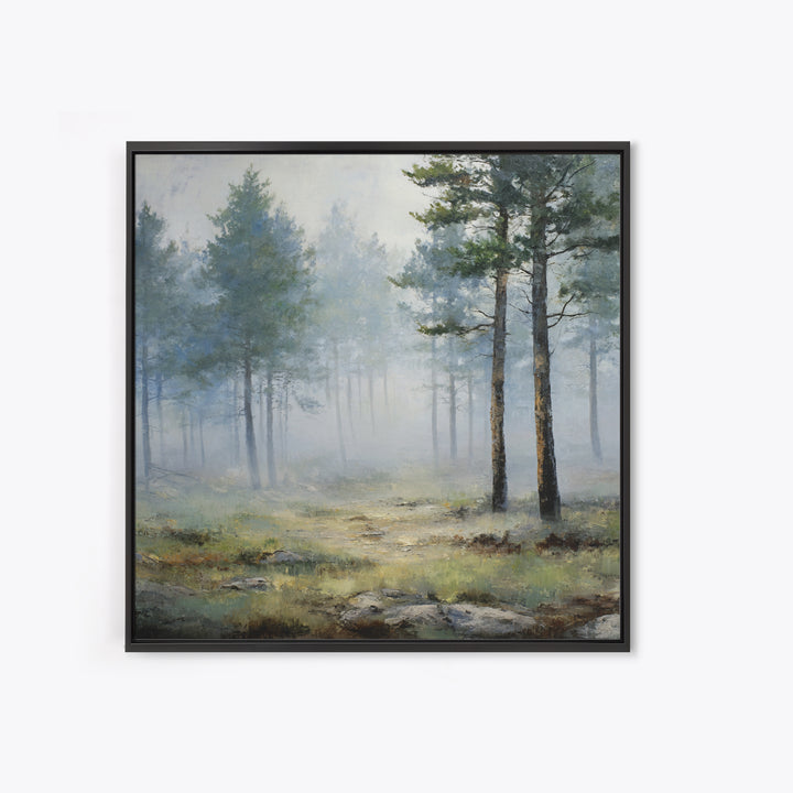Moody Pine Forest Framed Canvas Print, Nature Art, Gallery Decor, Living Room Decor, Oil Painting, Nature, Contemporary Art, NAT-1x1-65