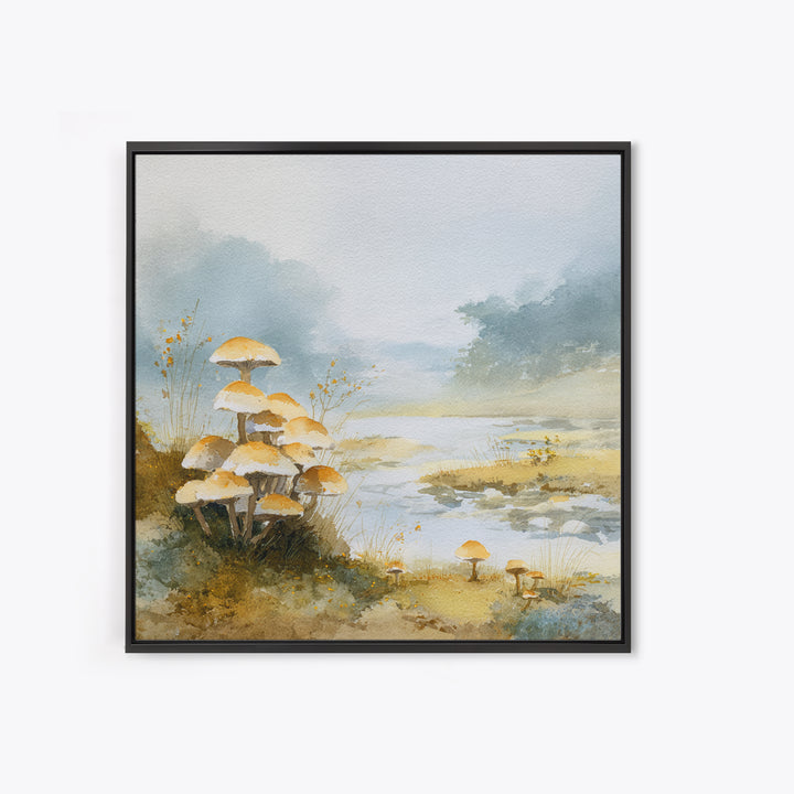 Mushroom Cluster in Enchanted Woodland Framed Canvas Print, Nature Art, Artwork, Living Room Decor, Fine Art, Nature, NAT-1x1-7