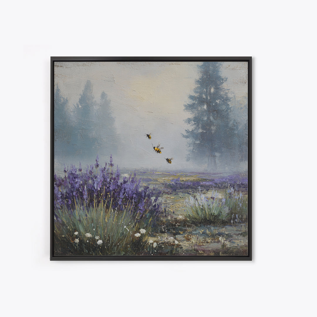 Bees Circling Lavender Blossoms Framed Canvas Print, Nature Art, Ocean Art, Living Room Decor, Fine Art, Nature, Art Print, NAT-1x1-71