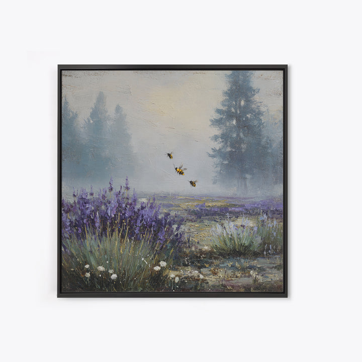 Bees Circling Lavender Blossoms Framed Canvas Print, Nature Art, Ocean Art, Living Room Decor, Fine Art, Nature, Art Print, NAT-1x1-71