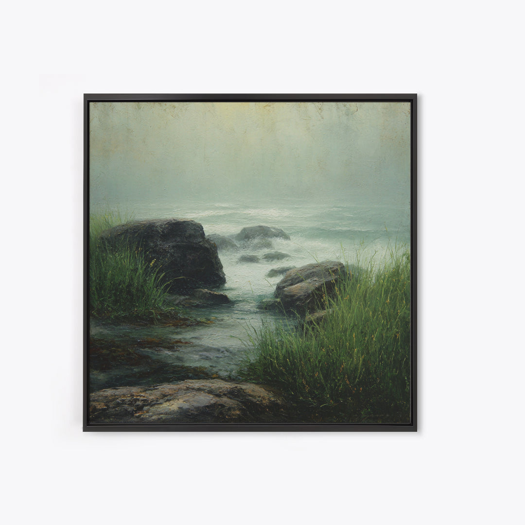 Waterfall Hidden Among Dark Green Rocks Canvas Print, Nature Art, Modern Decor, Living Room Decor, Fine Art, Nature, Home Decor, NAT-1x1-75