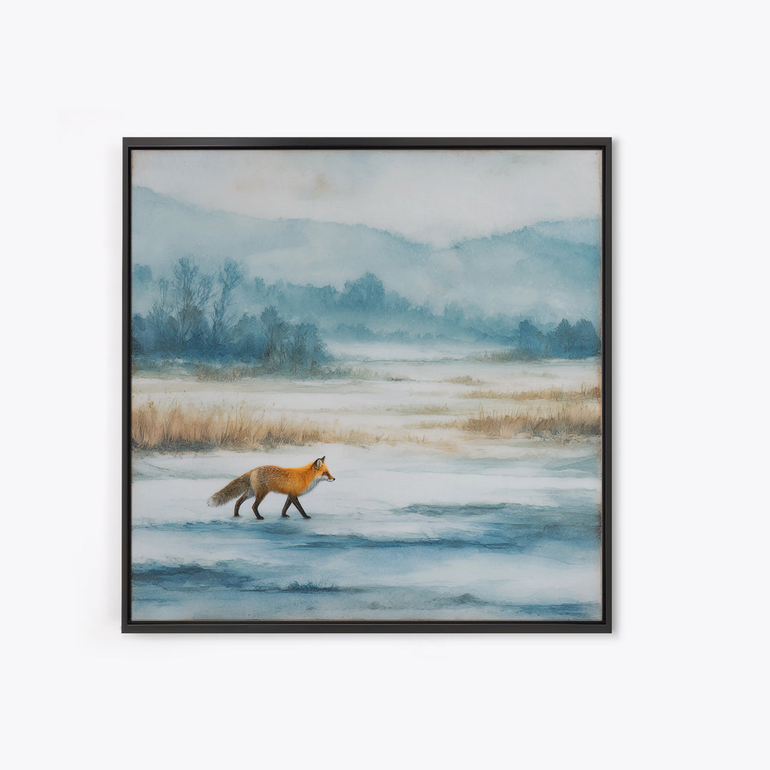 Fox Crossing a Snowy Forest Clearing Canvas Print, Nature Art, Neutral Decor, Living Room Decor, Fine Art, Nature, Wall Art, NAT-1x1-82