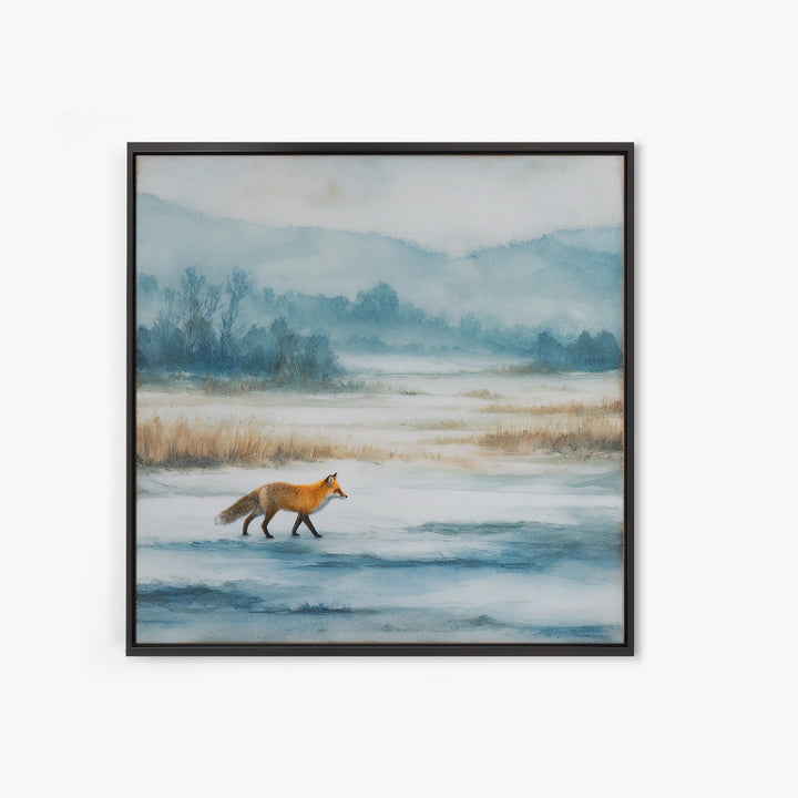 Fox Crossing a Snowy Forest Clearing Canvas Print, Nature Art, Neutral Decor, Living Room Decor, Fine Art, Nature, Wall Art, NAT-1x1-82