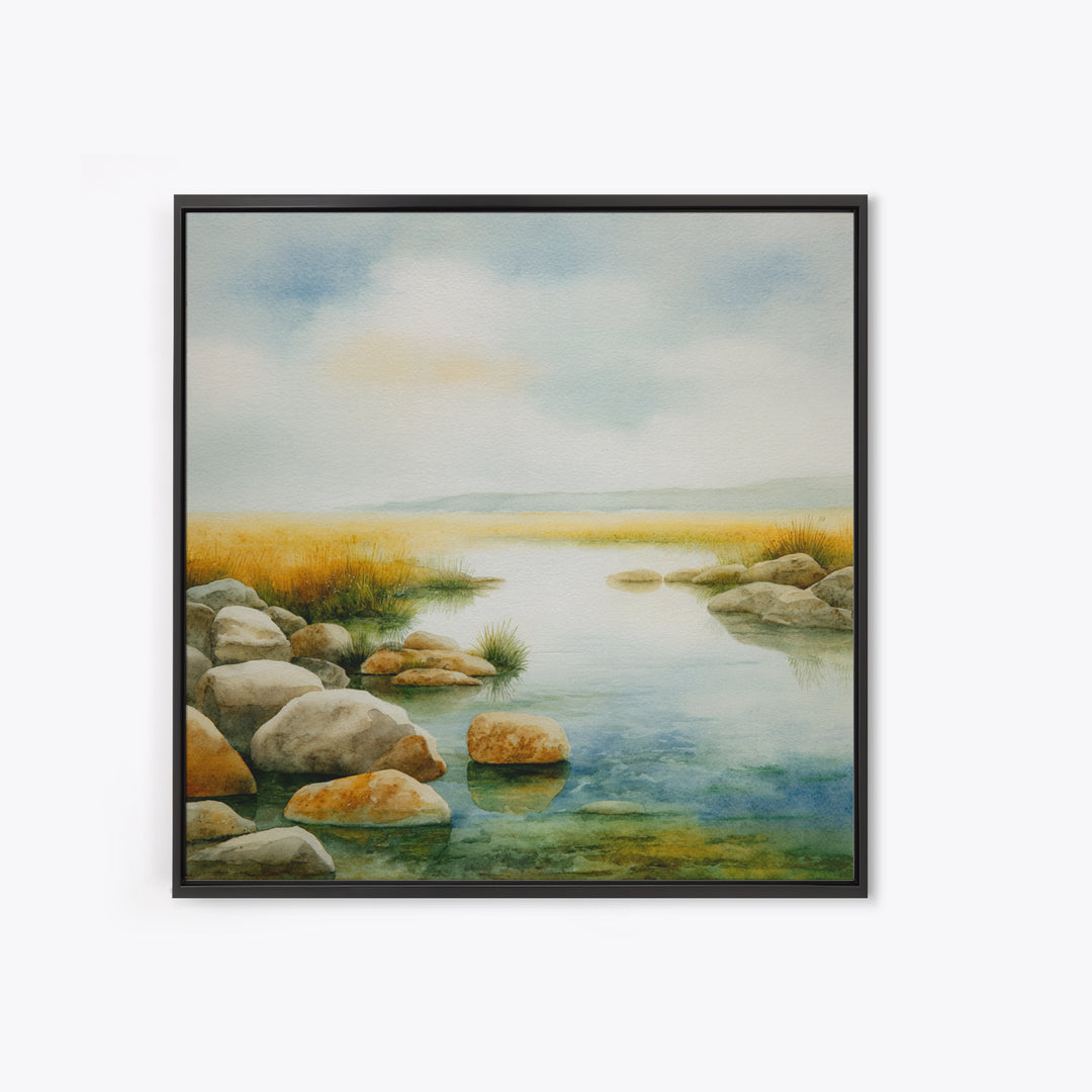 River Stones under Clear Shallow Water Canvas Print, Nature Art, Boho Decor, Living Room Decor, Fine Art, Nature, Wall Decor, NAT-1x1-85