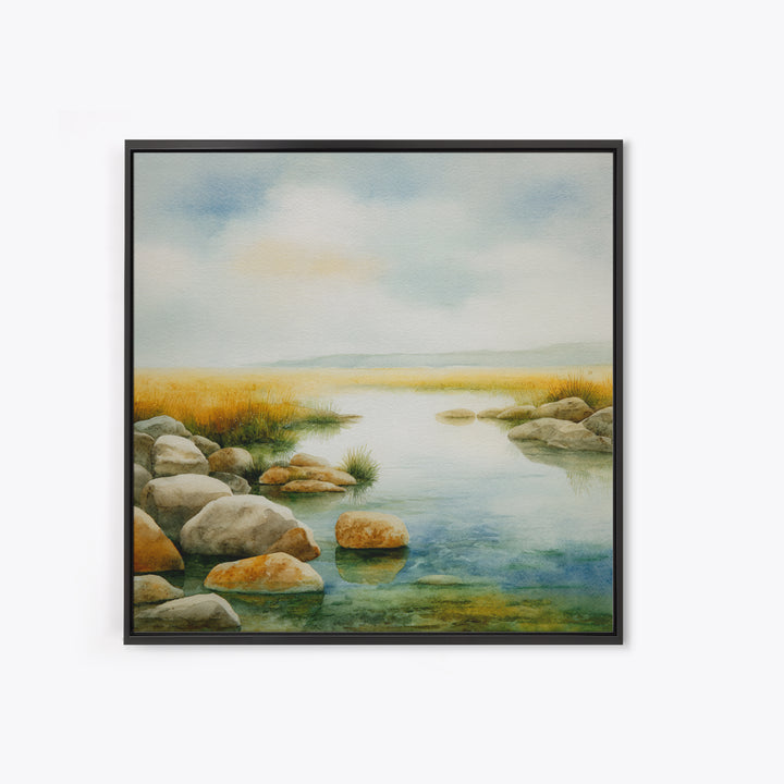River Stones under Clear Shallow Water Canvas Print, Nature Art, Boho Decor, Living Room Decor, Fine Art, Nature, Wall Decor, NAT-1x1-85