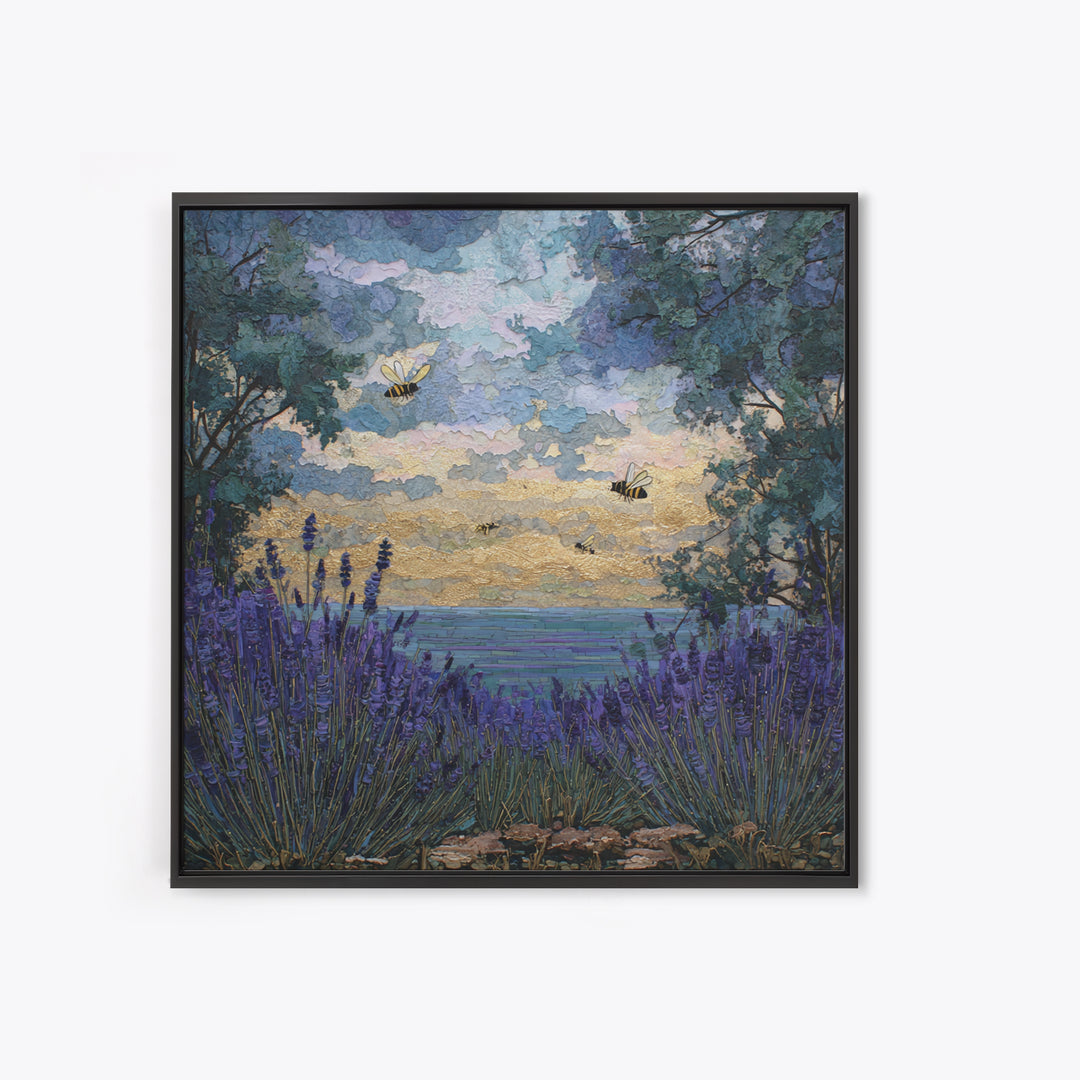 Bees Circling Lavender Blossoms Canvas Print, Nature Art, Neutral Decor, Living Room Decor, Fine Art, Nature, Wall Art, NAT-1x1-95