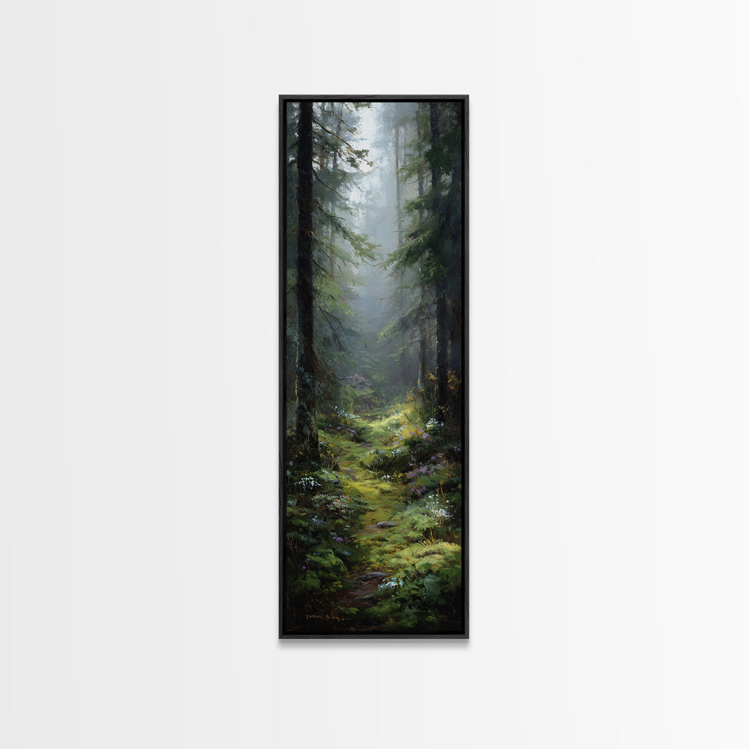 Sunlit Forest Path Canvas Print, Nature Art, Statement Artwork, Living Room Decor, Oil Painting, Nature, Wall Decor, Mushroom, NAT-1x3-13