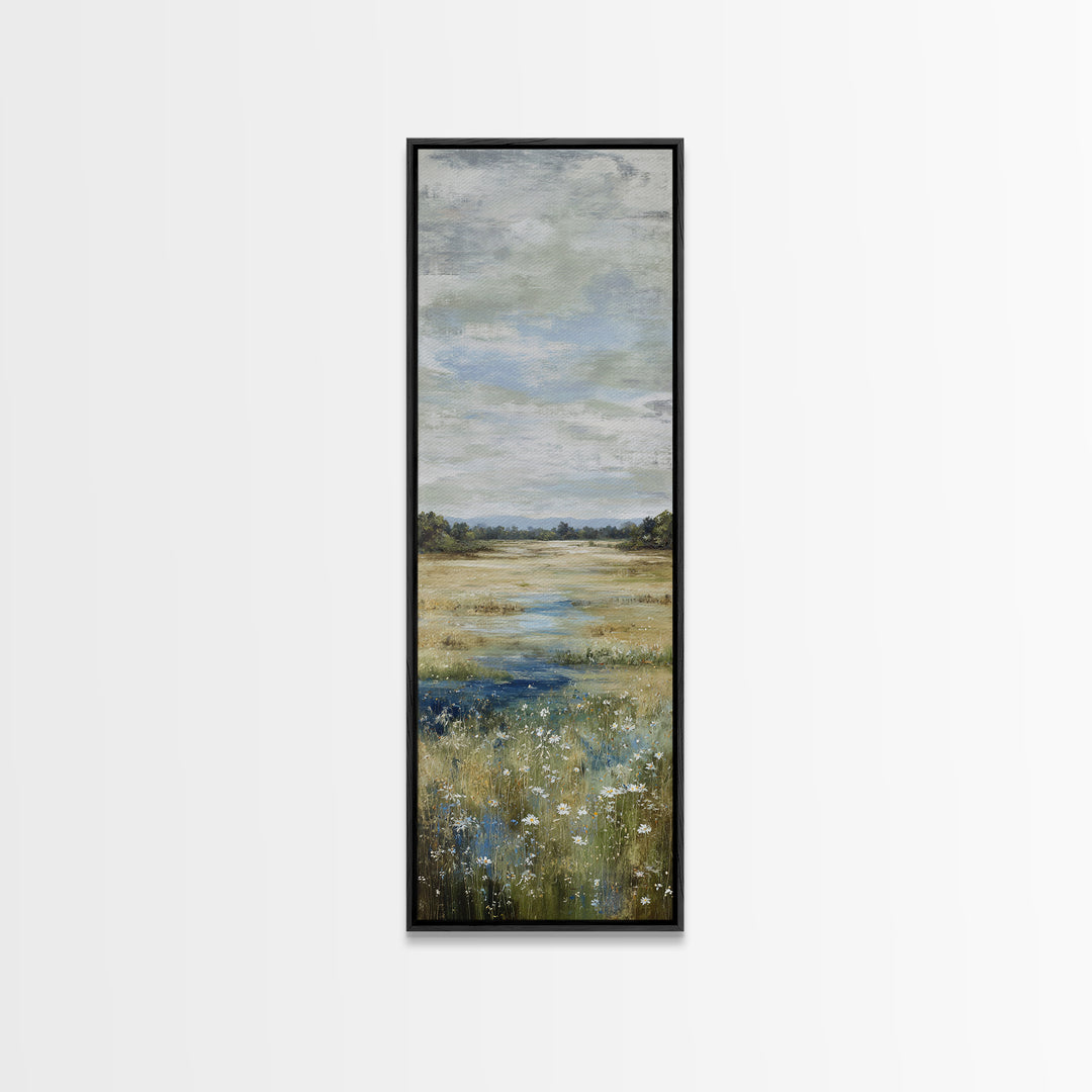 Wildflower Meadow under Soft Summer Sky Canvas Print, Nature Art, Ocean Art, Living Room Decor, Fine Art, Nature, Art Print, NAT-1x3-14