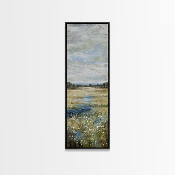 Wildflower Meadow under Soft Summer Sky Canvas Print, Nature Art, Ocean Art, Living Room Decor, Fine Art, Nature, Art Print, NAT-1x3-14