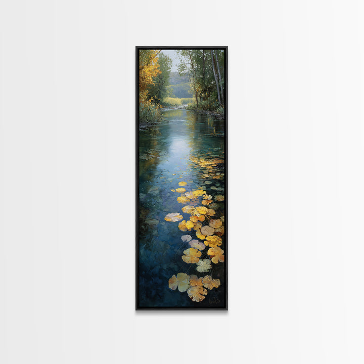 Autumn Leaves Floating on Quiet Stream Canvas Print, Nature Art, Bird Wall Art, Living Room Decor, Fine Art, Nature, NAT-1x3-18