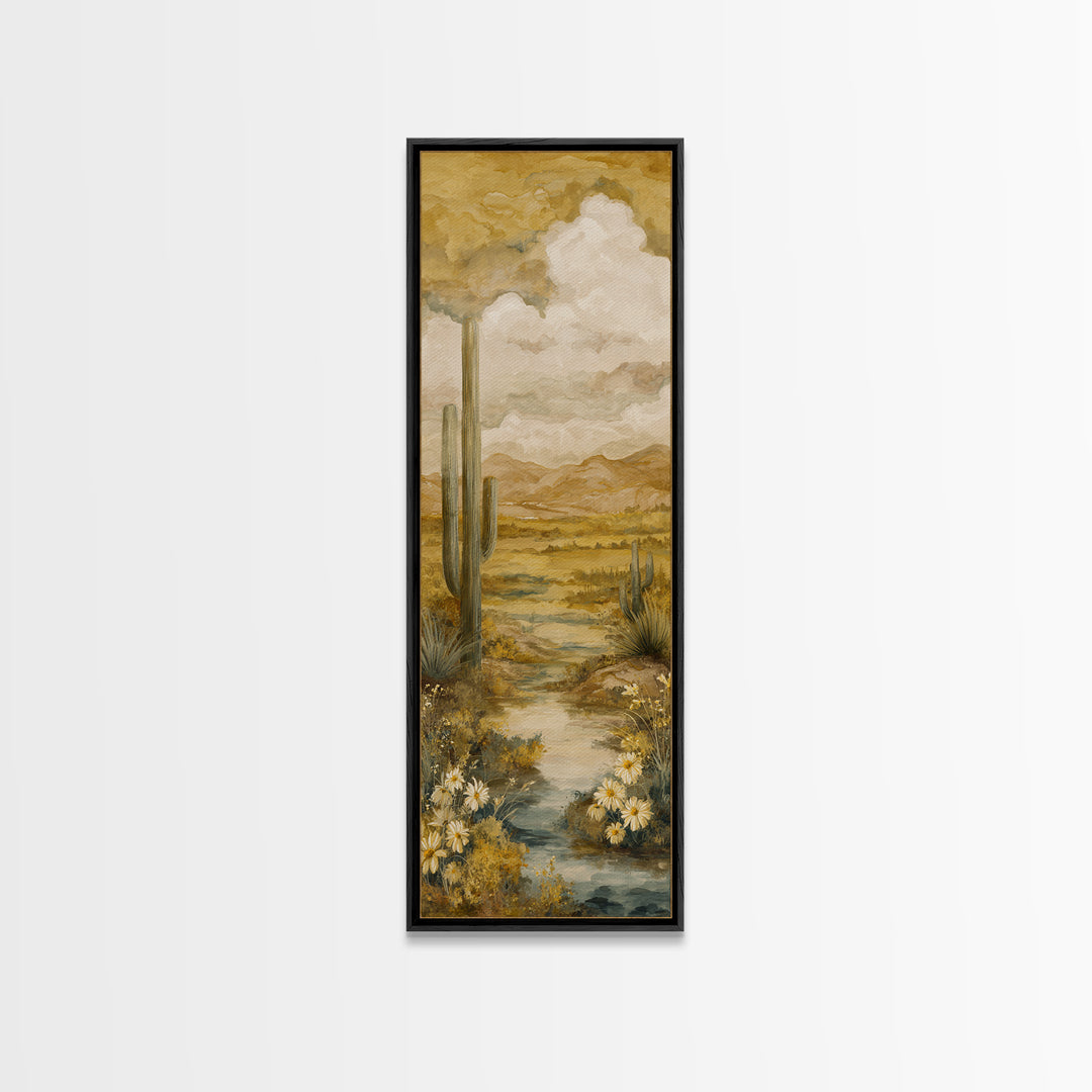 Desert Cactus Blooming After Rain Canvas Print, Nature Art, Textured Painting, Living Room Decor, Fine Art, Nature, NAT-1x3-32
